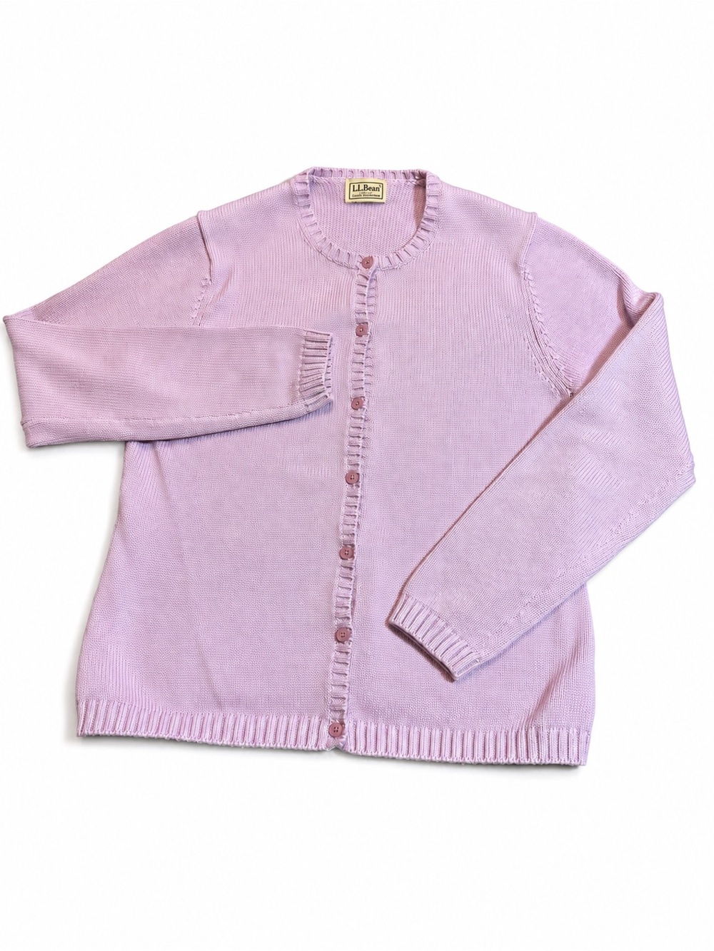 L.L. Bean Lilac Purple Button Front Crewneck Knit Cardigan Sweater Women’s